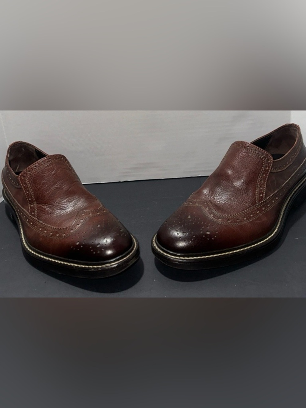 Donald J Pliner Brown HIDEXO Leather Wingtip Penny Loafers Men 9.5 M made Italy - Picture 3 of 9